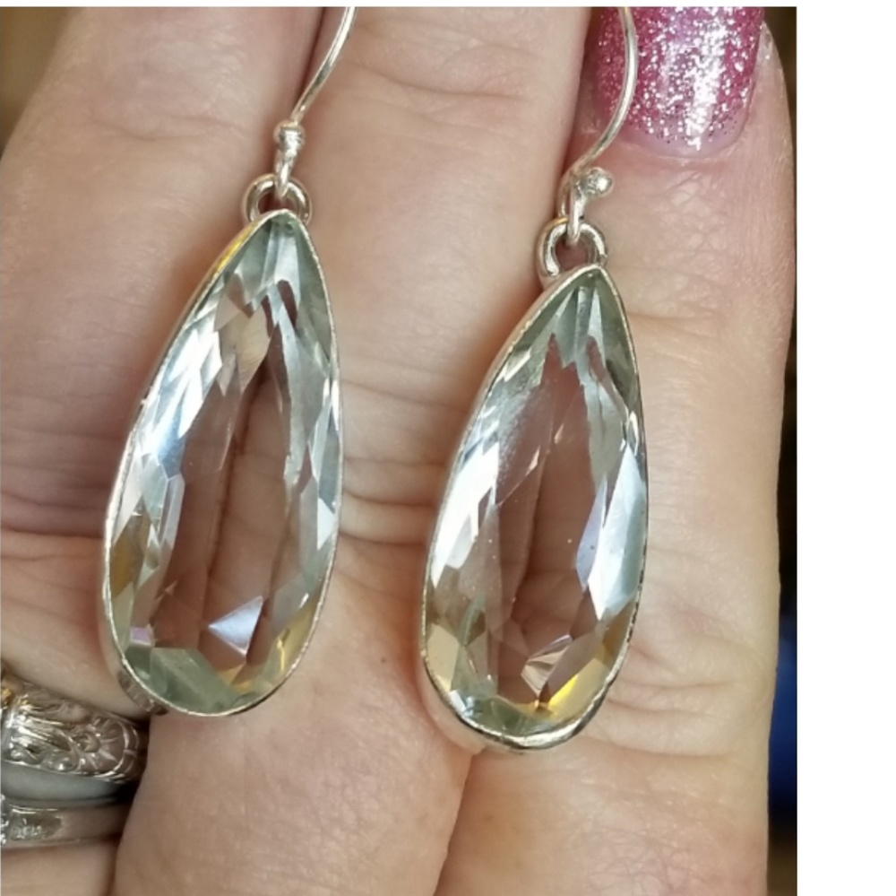 44 total Carats of White Topaz Earrings 1.90" long